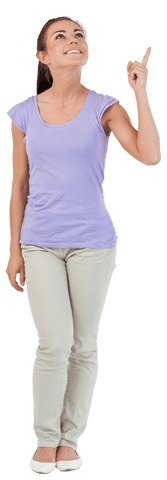 Smiling Young Woman Pointing Upwards with Transparent Background