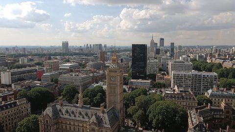 British empire aerial view of central london mixing historic and modern architecture