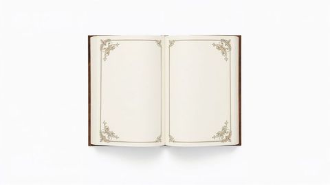 Antique open book with gold filigree on white surface