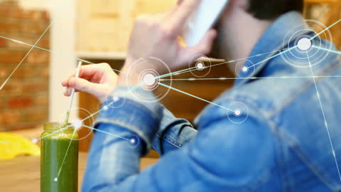 Caucasian Man in Denim Holding Glass Discussing Connection Concepts