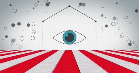 Abstract Eye and Shapes on Red and White Stripes