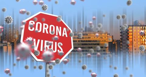 Coronavirus Warning Sign with Cityscape Background - Download Free Stock Images Pikwizard.com