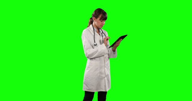 Female doctor using digital tablet on green screen background - Download Free Stock Images Pikwizard.com