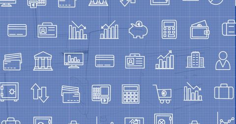 Financial and Business Icons on Blue Tech Background - Download Free Stock Images Pikwizard.com