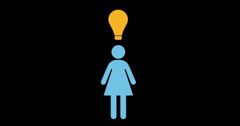 Woman Stick Figure with Lightbulb Inspiration Icon