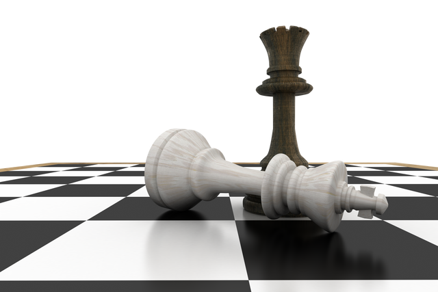 Black queen standing over fallen white king on transparent chessboard - Download Free Stock Videos Pikwizard.com