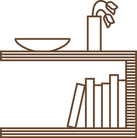 Minimal line art of shelf with decor and transparent background