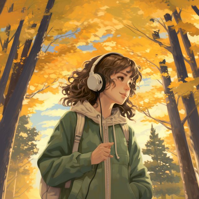 Lofi anime girl wearing headphones in park, created using generative ai technology - Download Free Stock Photos Pikwizard.com
