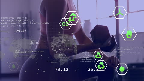 Woman Exercising with Data Overlay and Global Network