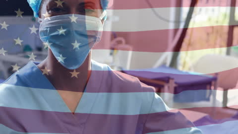 Healthcare Hero with American Flag Overlay During Pandemic