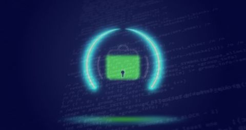 Neon Padlock Symbolizing Digital Security and Protection