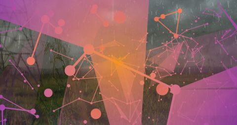 Abstract geometric shapes over surreal landscape