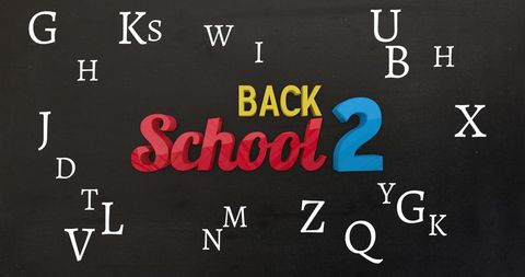 Back to school text with alphabet on blackboard background