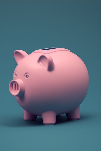Image of pink piggy bank on blue background, created using generative ai technology. Piggy bank and finances concept, digitally generated image.