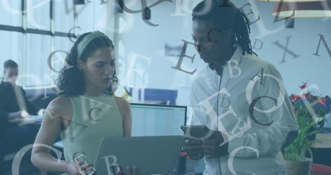 Diverse Professionals Collaborating with Modern Technology