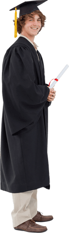 Transparent image graduating student in robe smiling proudly