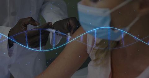 Vaccination Process in a Clinic with Genetic Helix Overlay