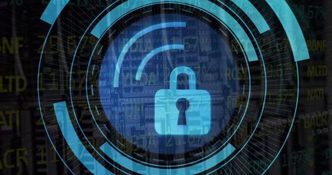 Cybersecurity Concept with Padlock and Digital Graphics - Download Free Stock Images Pikwizard.com