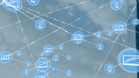 Network Connections with Digital Icons over City