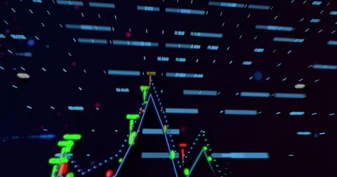 Neon Financial Data Visualization with Triangular Peak and Dynamic Particle Trails