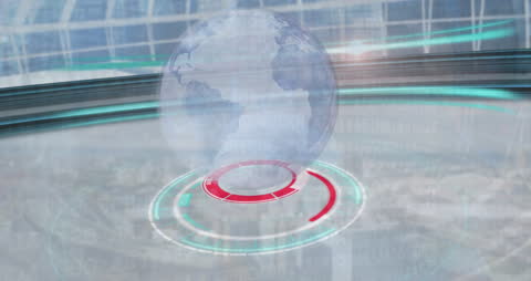 Digital Globe and Data Overlay on Cityscape