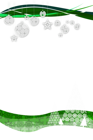 Festive green christmas landscape with transparent ornaments