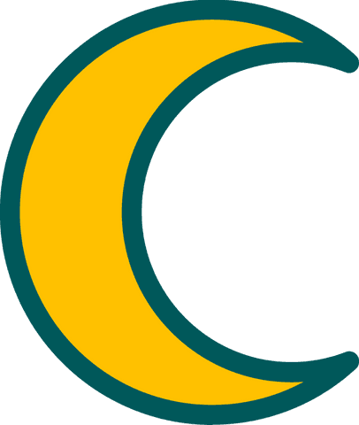 Minimalist crescent moon with yellow fill on transparent background