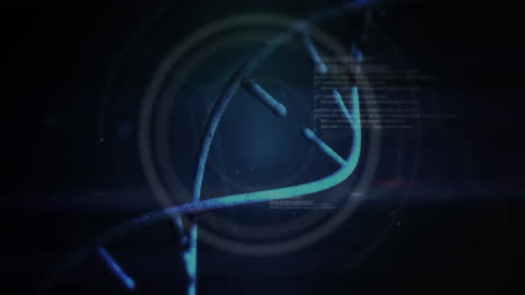 Futuristic DNA Strand with Digital Technology Interface