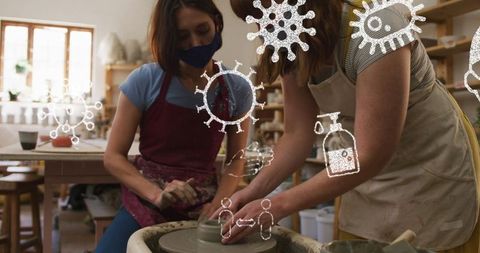 Women Practicing Pottery During COVID-19 Pandemic
