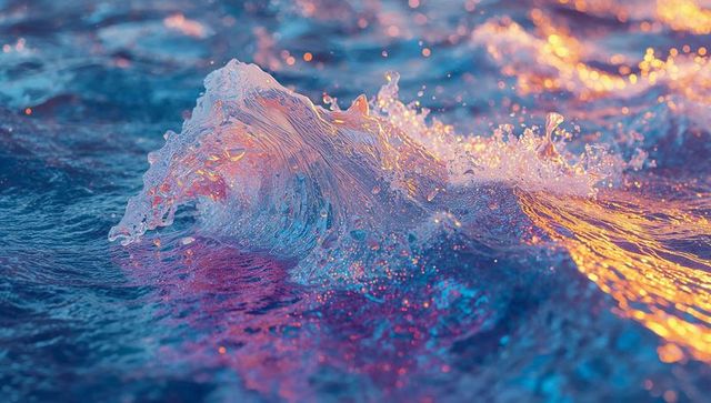Vibrant Ocean Wave with Sunset Reflections