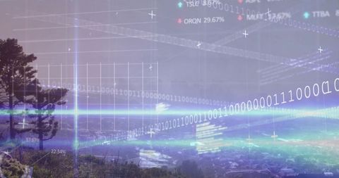 Digital Streams Over Scenic Landscape