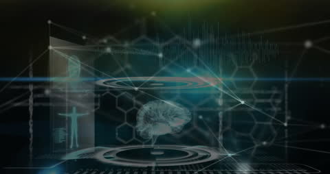 Futuristic Science Technology with Brain Hologram in Digital Interface