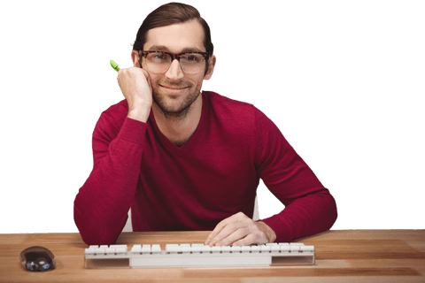 transparent confident man sitting at office desk in casual wear - Download Free Stock Videos Pikwizard.com