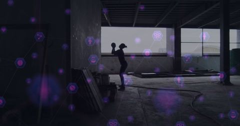 Woman Exercising in Iconic Digital Network - Download Free Stock Images Pikwizard.com