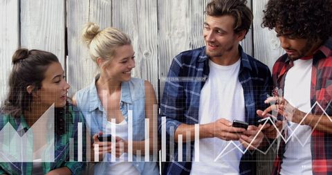 Diverse Friends Analyzing Data on Smartphones