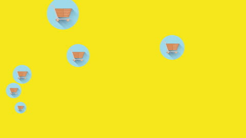 Shopping Cart Icons Pop Art on Bright Yellow Background