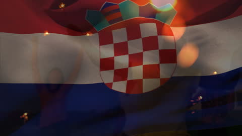 Waving Croatian Flag Overlay with Beach Gathering Theme
