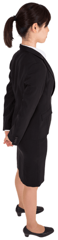 Transparent Asian Businesswoman Standing Side View in Professional Attire