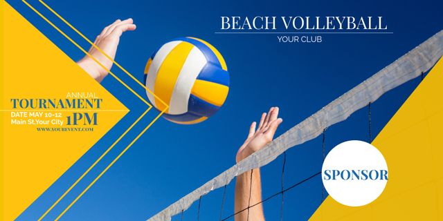 Beach Volleyball Annual Tournament Promotion Banner with Event Details - Download Free Stock Templates Pikwizard.com