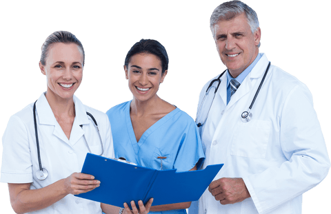 Transparent Medical Team Collaborating with Clipboard