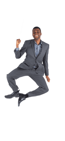 Joyful african american businessman jumping transparent background