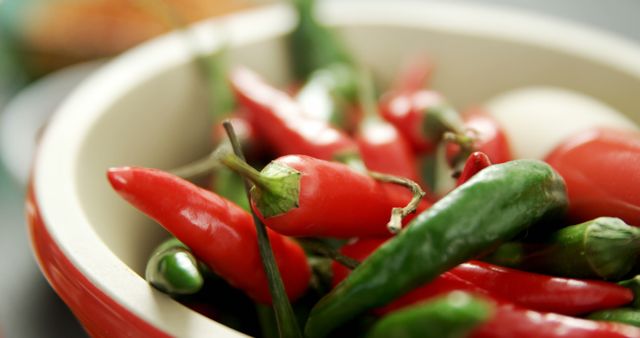 Fresh Red and Green Chili Peppers in a Bowl - Download Free Stock Images Pikwizard.com