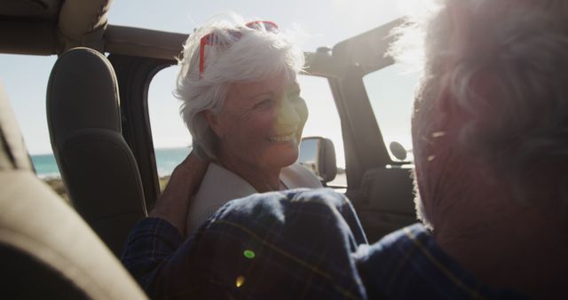 Senior Couple Enjoying Sunset Drive in Convertible by the Beach - Download Free Stock Images Pikwizard.com