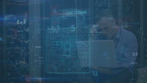 IT Technician Analyzing Data Security Systems in Server Room