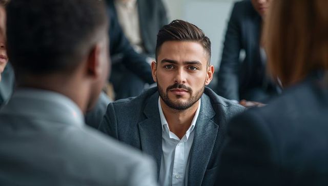 Focused executive listening during boardroom meeting, professional leadership portrait
