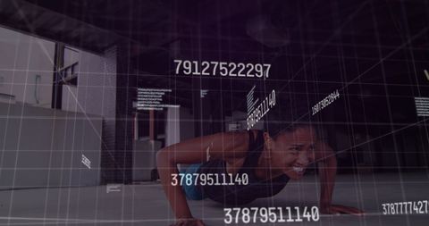 Fit African American Woman Doing Push-Up with Digital Numbers Overlay - Download Free Stock Images Pikwizard.com