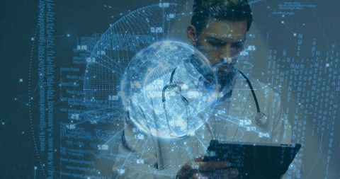 Futuristic Healthcare: Doctor Interacting with Digital Globe