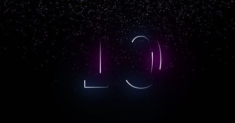 Neon countdown number ten on starry dark background