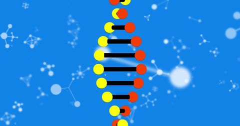 Colorful DNA Strand Spiral with Molecular Background