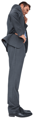 Caucasian Businessman Thinking on Transparent Background in Formal Suit